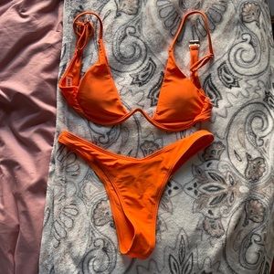 SHEIN neon orange wire cup bikini
